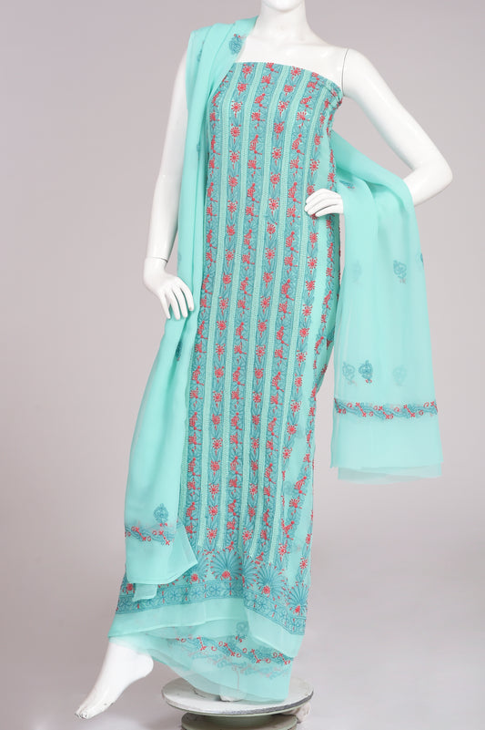 Semi Georgette skin friendly Blue Color Hand Embroidered Lucknowi Chikan  Unstitched Suits