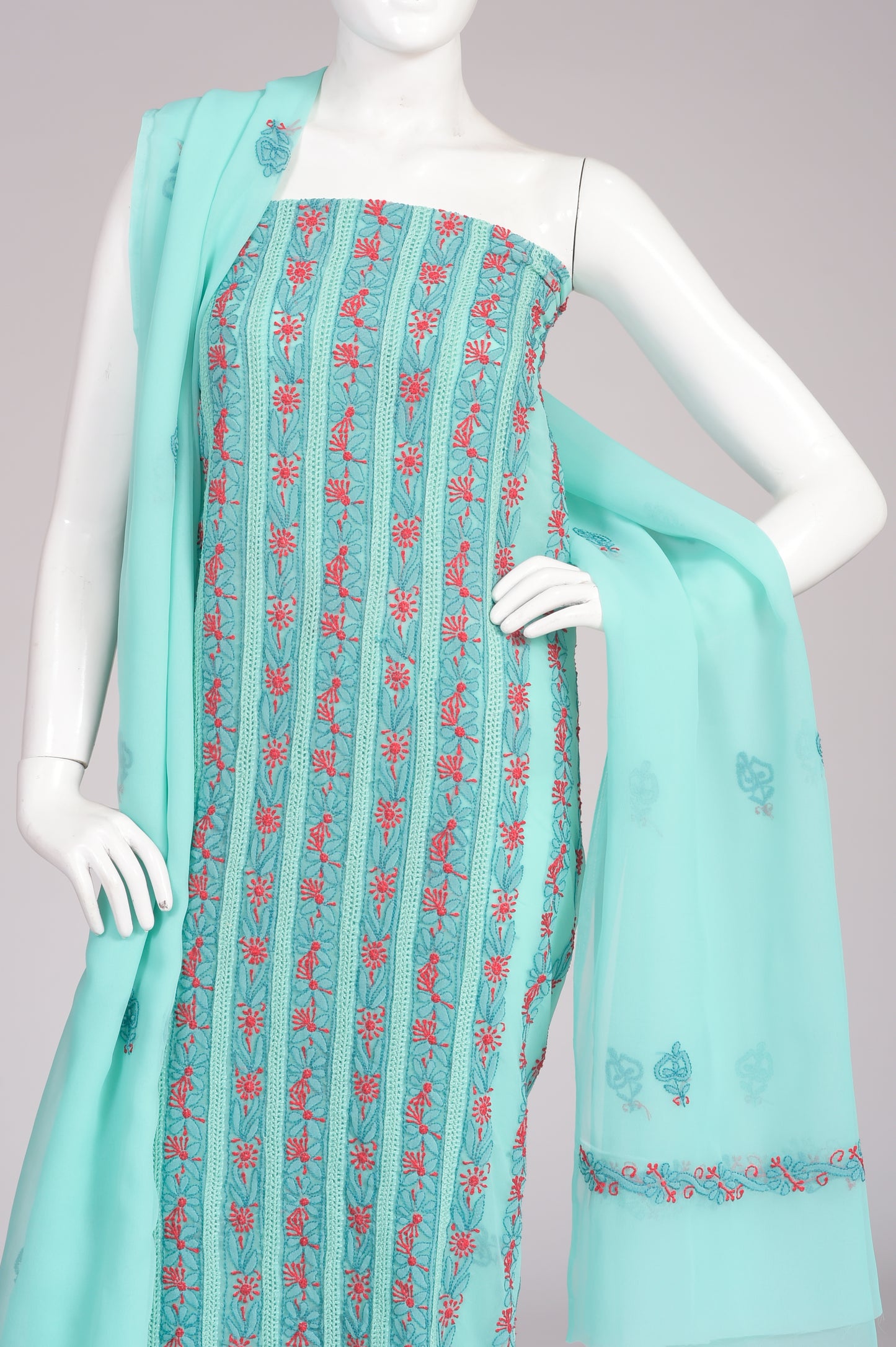 Semi Georgette skin friendly Blue Color Hand Embroidered Lucknowi Chikan  Unstitched Suits