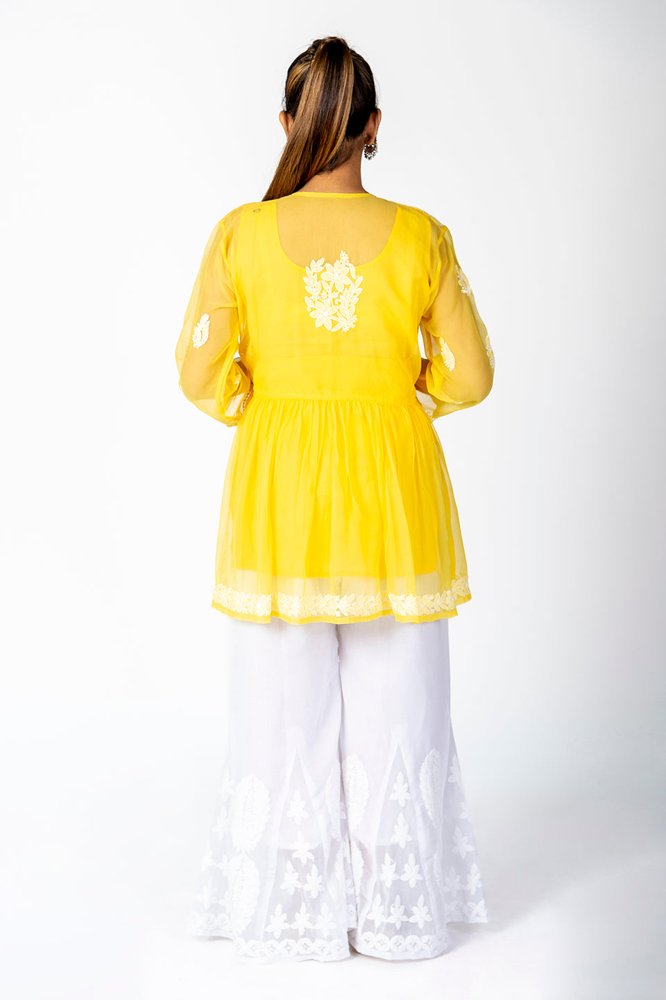 Yellow Skin Friendly Hand Chikankari Kurti Lucknow Chikan Emporium