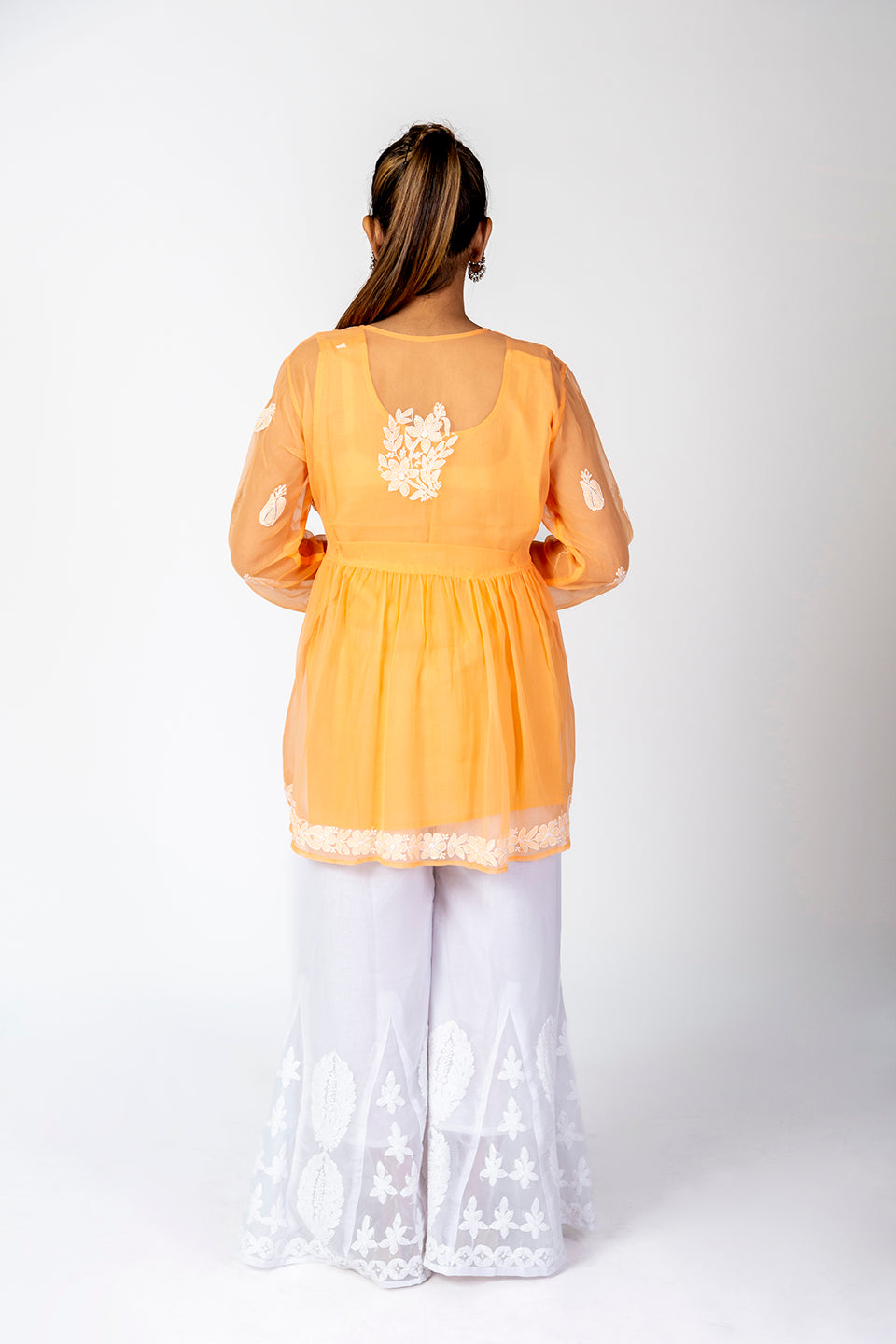 Orange Skin Friendly Hand Chikankari Kurti Lucknow Chikan Emporium.