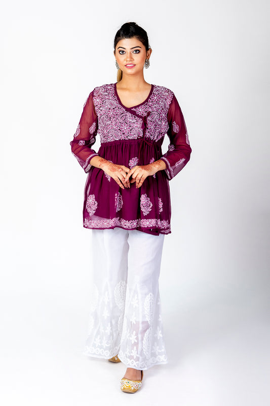 Wine Skin Friendly Hand Chikankari Kurti Lucknow Chikan Emporium.