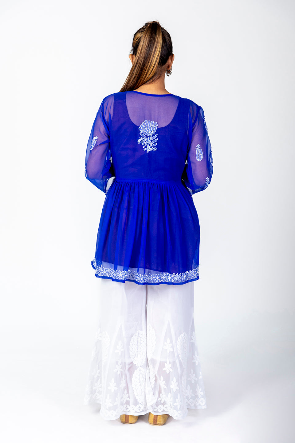 Ink Blue Skin Friendly Hand Chikankari Kurti Lucknow Chikan Emporium.