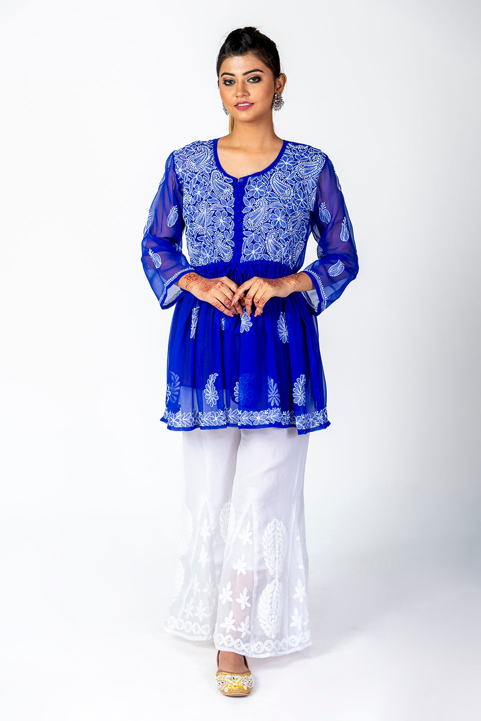 Ink Blue Skin Friendly Hand Chikankari Kurti Lucknow Chikan Emporium.