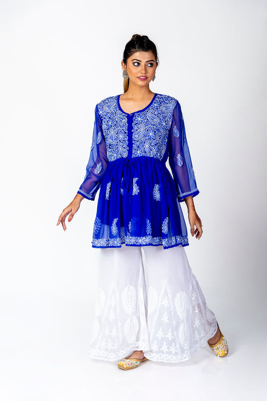 Ink Blue Skin Friendly Hand Chikankari Kurti Lucknow Chikan Emporium.