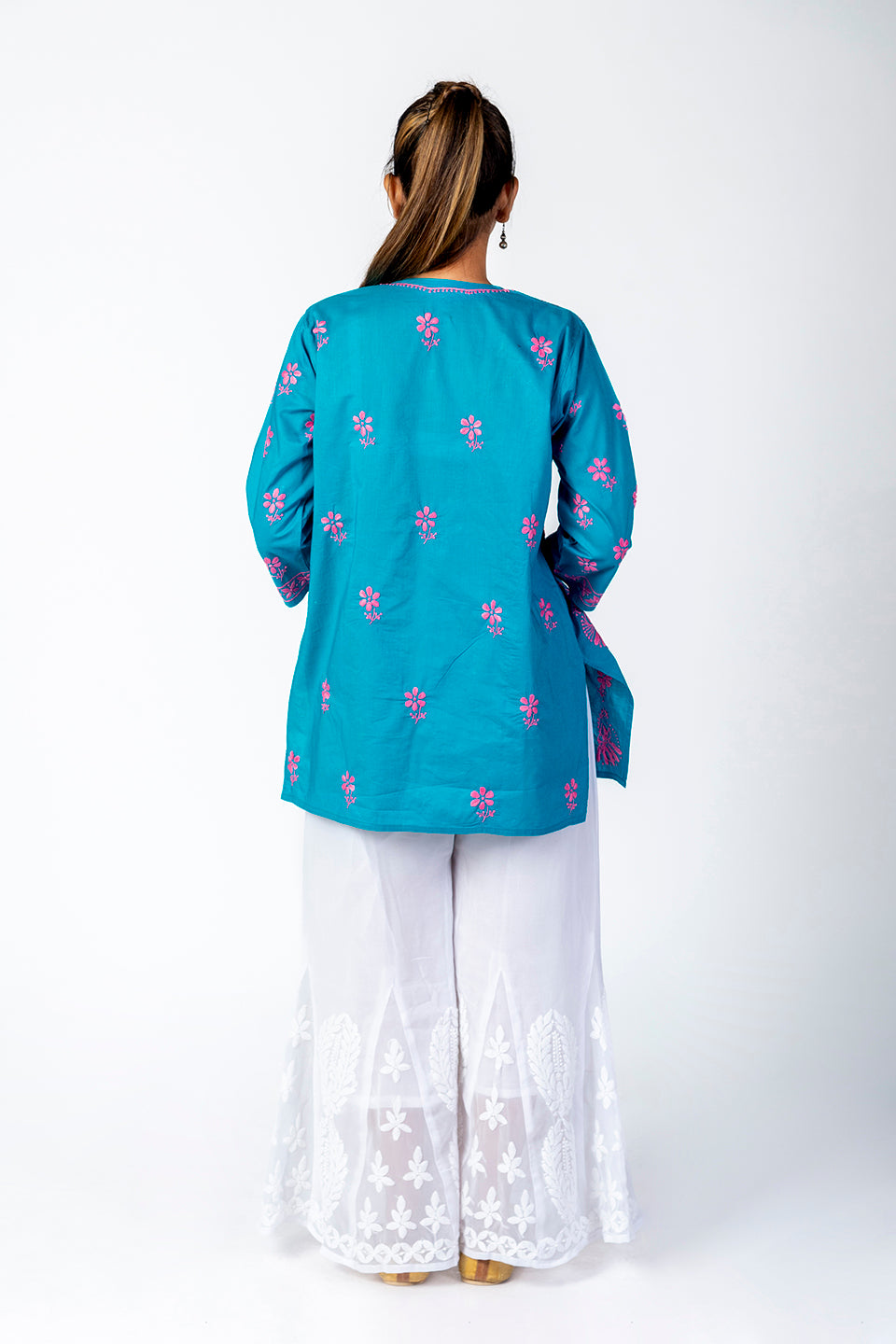 Dark Blue Skin Friendly Hand Chikankari Short Kurti Lucknow Chikan Emporium