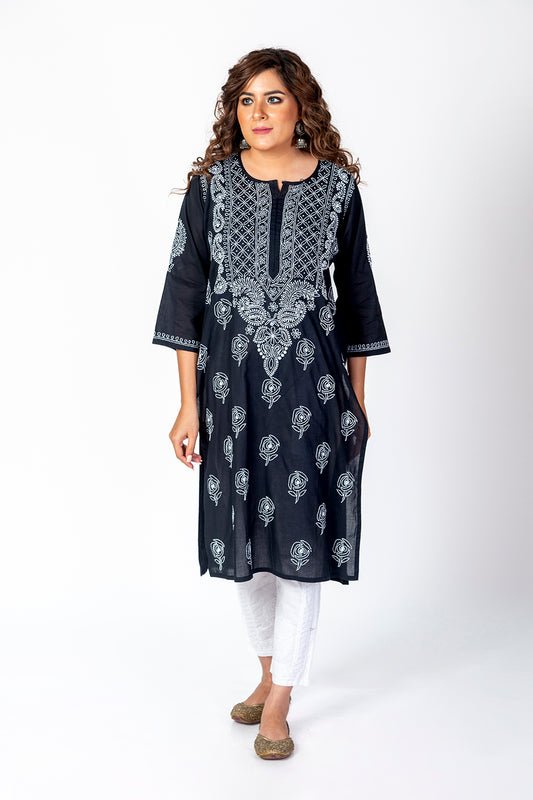 Nice Hand Chikankari Lucknowi Cotton Kurti (Nice Black Color) Lucknow Chikan Emporium.