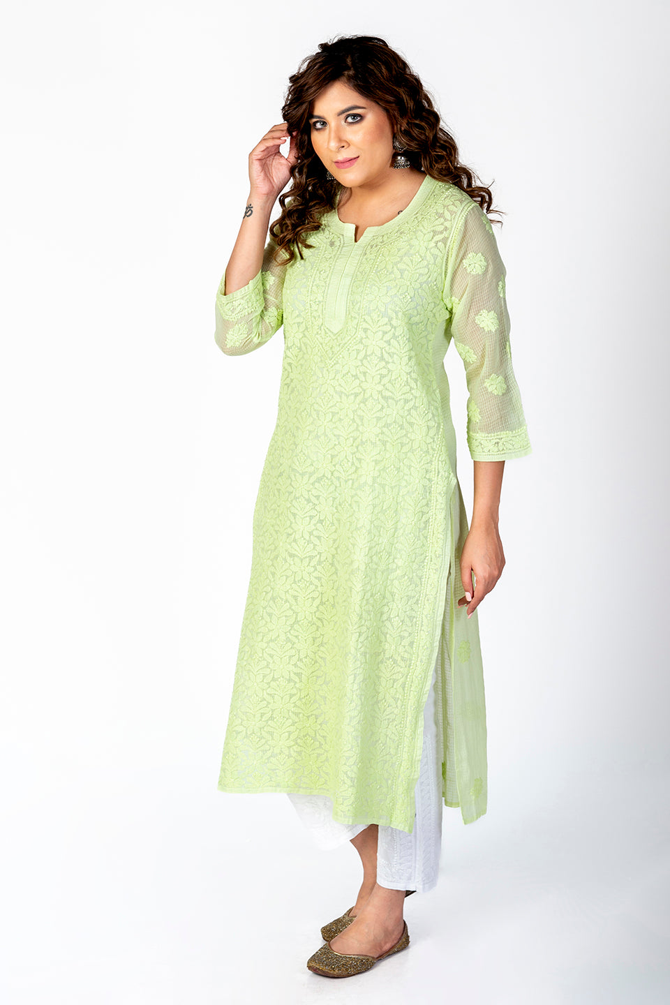 Mehndi Green velvet straight Kurta with dupatta set