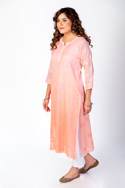 Peach Kota Skin Friendly Hand embroided Chikankari Kurti