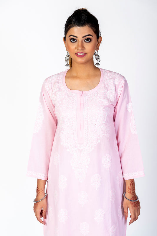 Nice Hand Chikankari Lucknowi Cotton Kurti (Nice Pink Color) Lucknow Chikan Emporium.