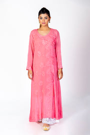 Nice Hand Embroided Skin Freindly Viscose Chikankari Rose Pink Gown kurti With Mukaish Lucknow Chikan Emporium.