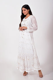 Lucknow chikan hand embroided skin friendly semi georgette White Colour gown