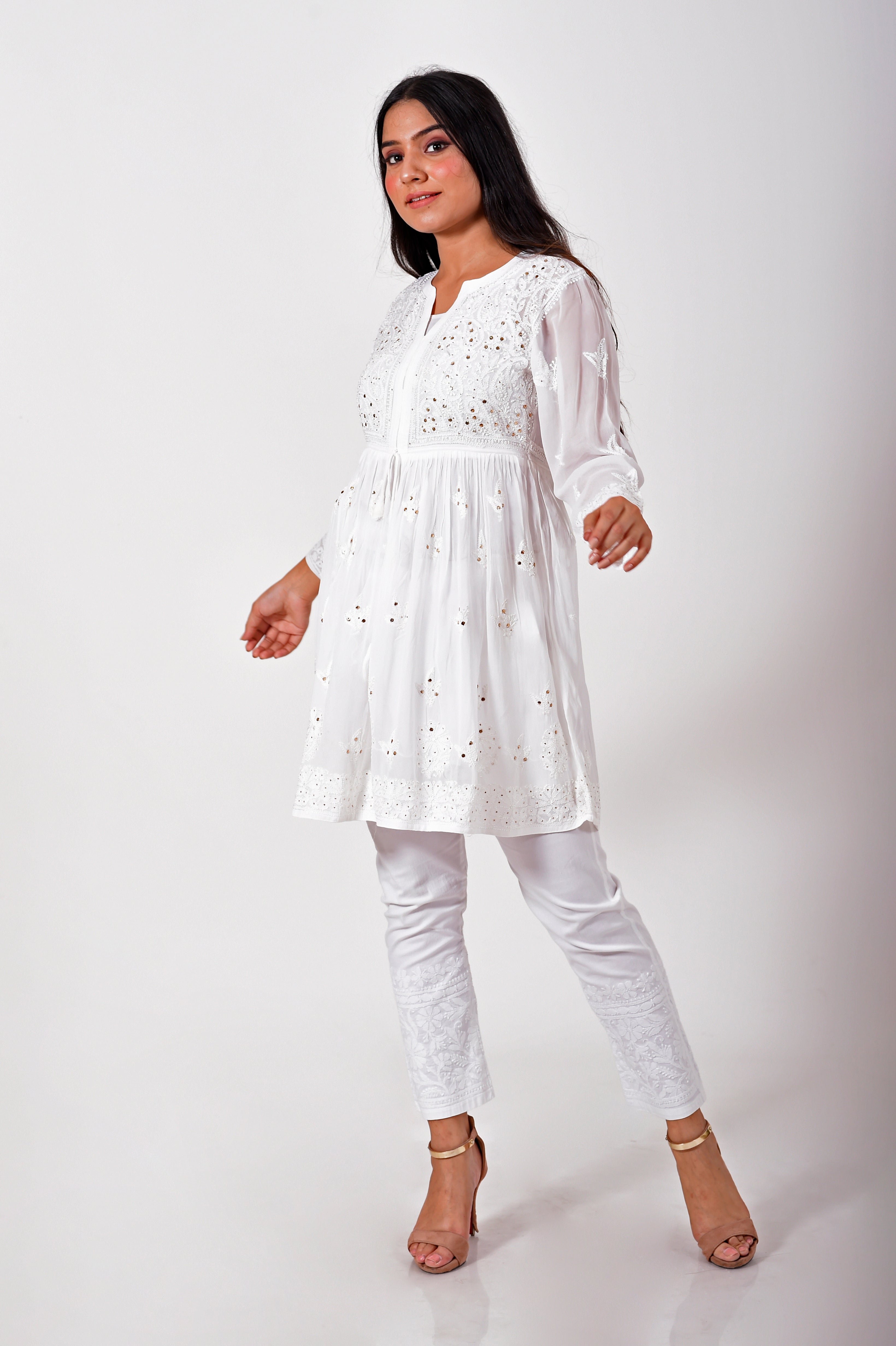 Buy online Yellow Georgette Lucknow Chikankari Kurti With Slip from Kurta  Kurtis for Women by Ada for ₹1989 at 0% off | 2023 Limeroad.com