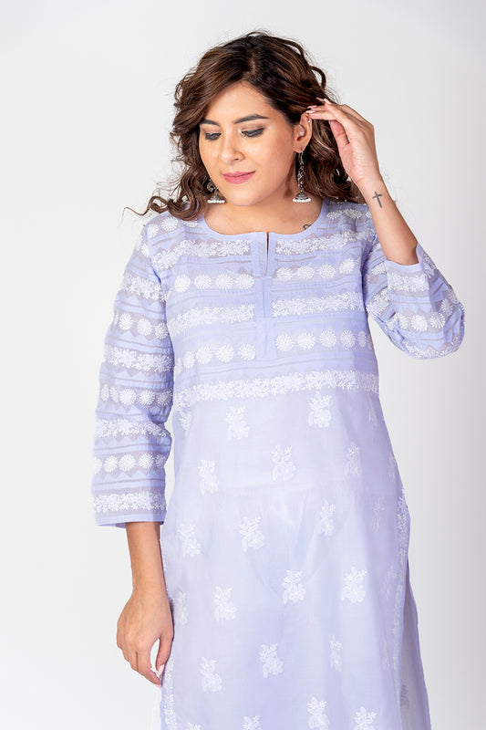 Nice Hand Chikankari Kurti Purple Color Lucknow Chikan Emporium.