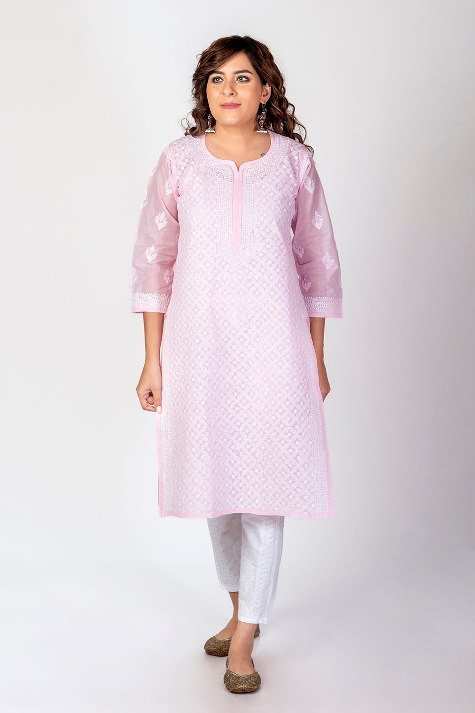 Nice Hand Chikankari Lucknowi Cotton Kurti (Nice Pink Color) Lucknow Chikan Emporium.