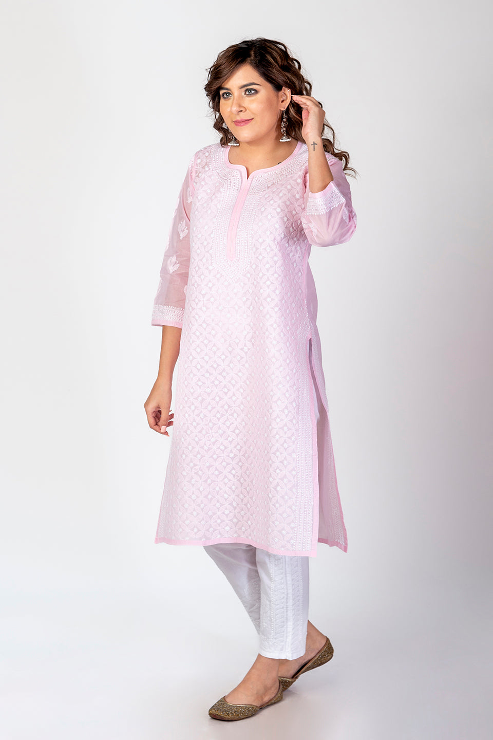 Nice Hand Chikankari Lucknowi Cotton Kurti (Nice Pink Color) Lucknow Chikan Emporium.