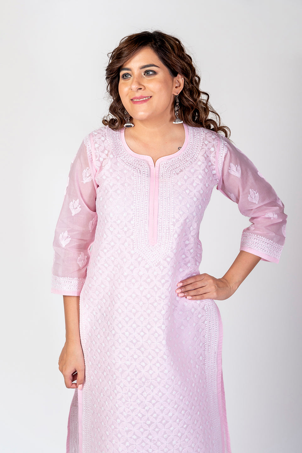 Nice Hand Chikankari Lucknowi Cotton Kurti (Nice Pink Color) Lucknow Chikan Emporium.