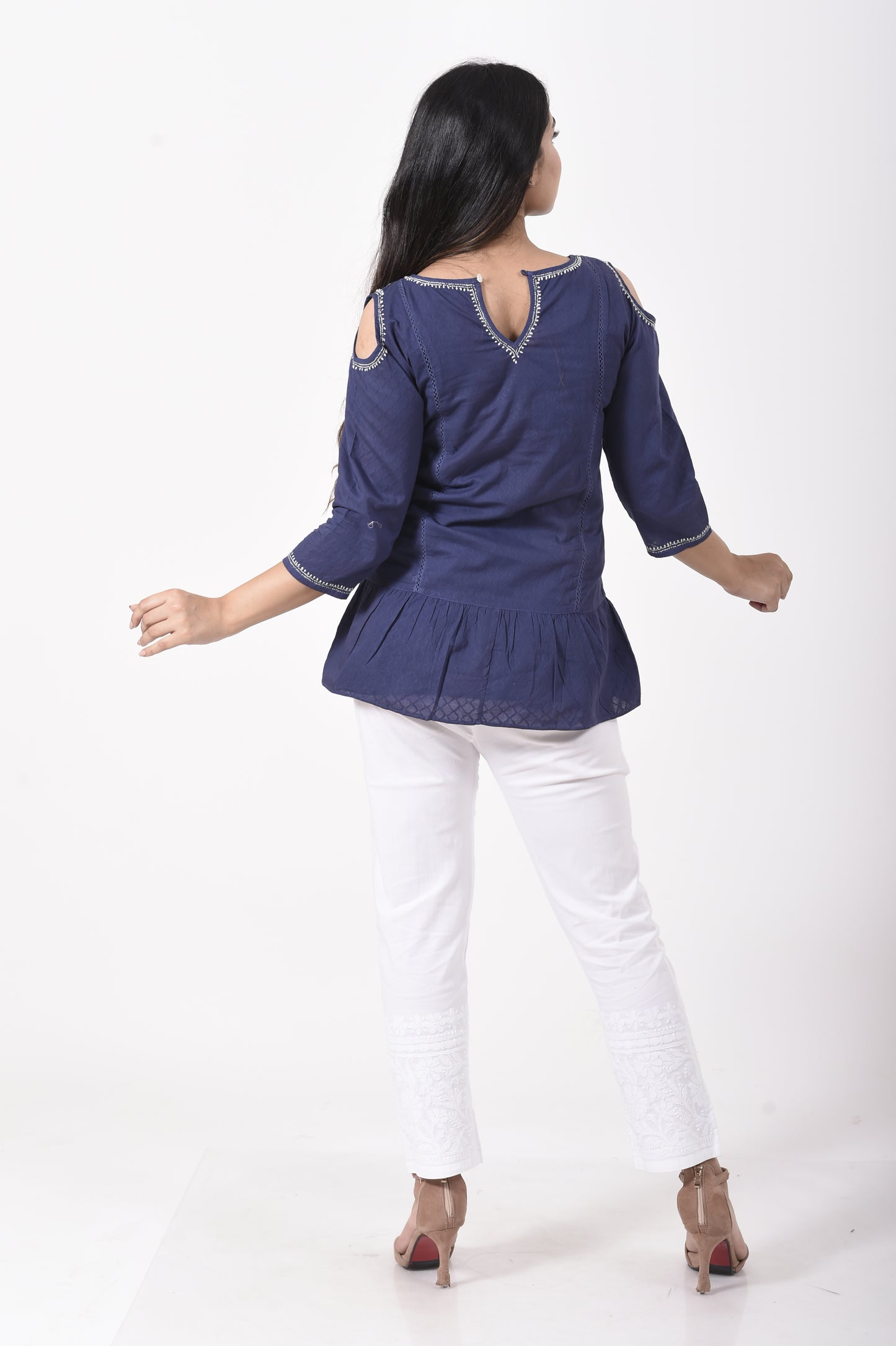 Navy Blue Short Kurti Lucknow Chikan Emporium.