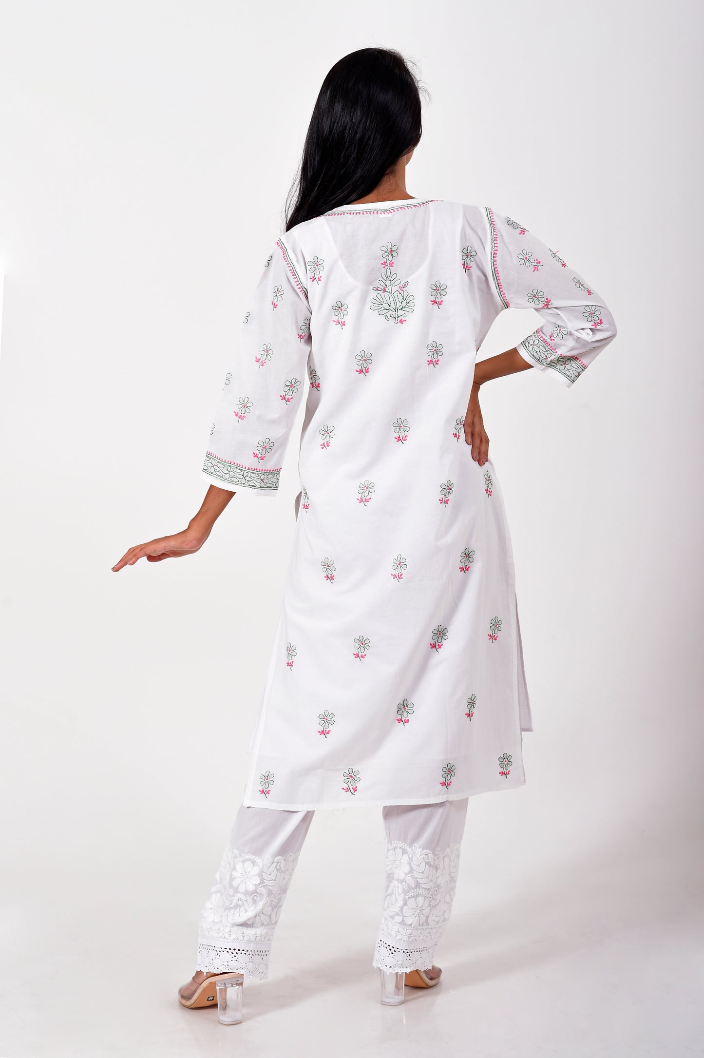 Lucknow Chikan Emporium Hand embroided cotton Chikankari Kurti white