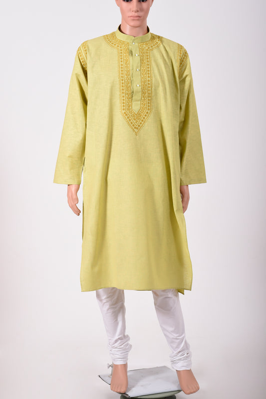 Lucknow Chikan Emporium Hand embroided south cotton Chikankari gents kurta green