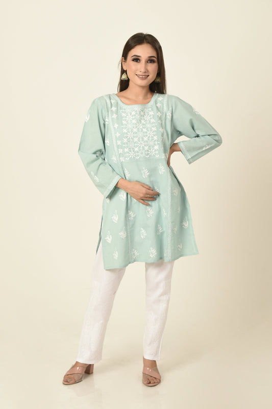 lucknow-chikan-emporium-hand-chikankari-kurti-nice-green