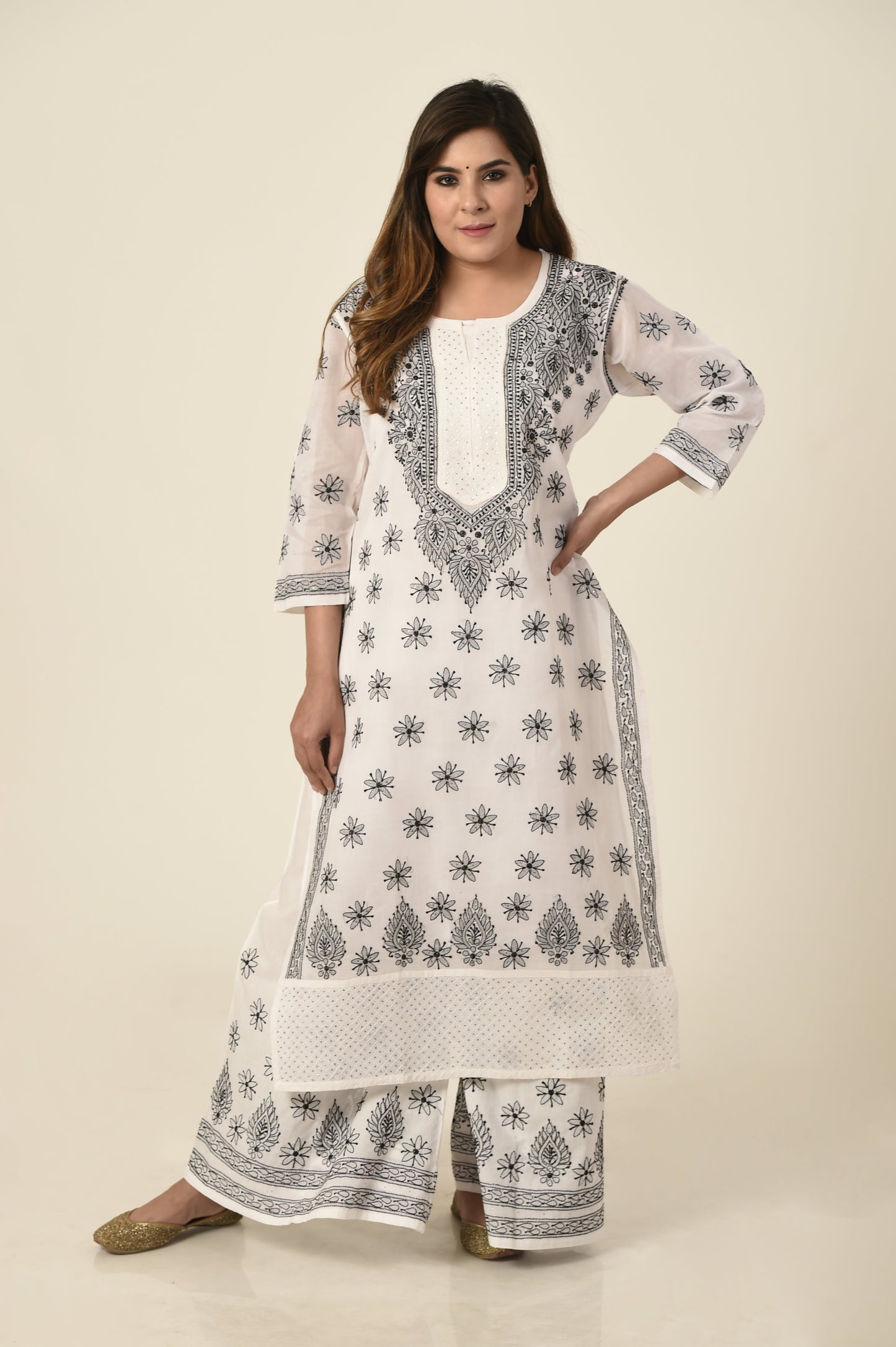 Lucknow Chikan Emporium Hand Chikankari soft skin friendly cotton white palazzo set