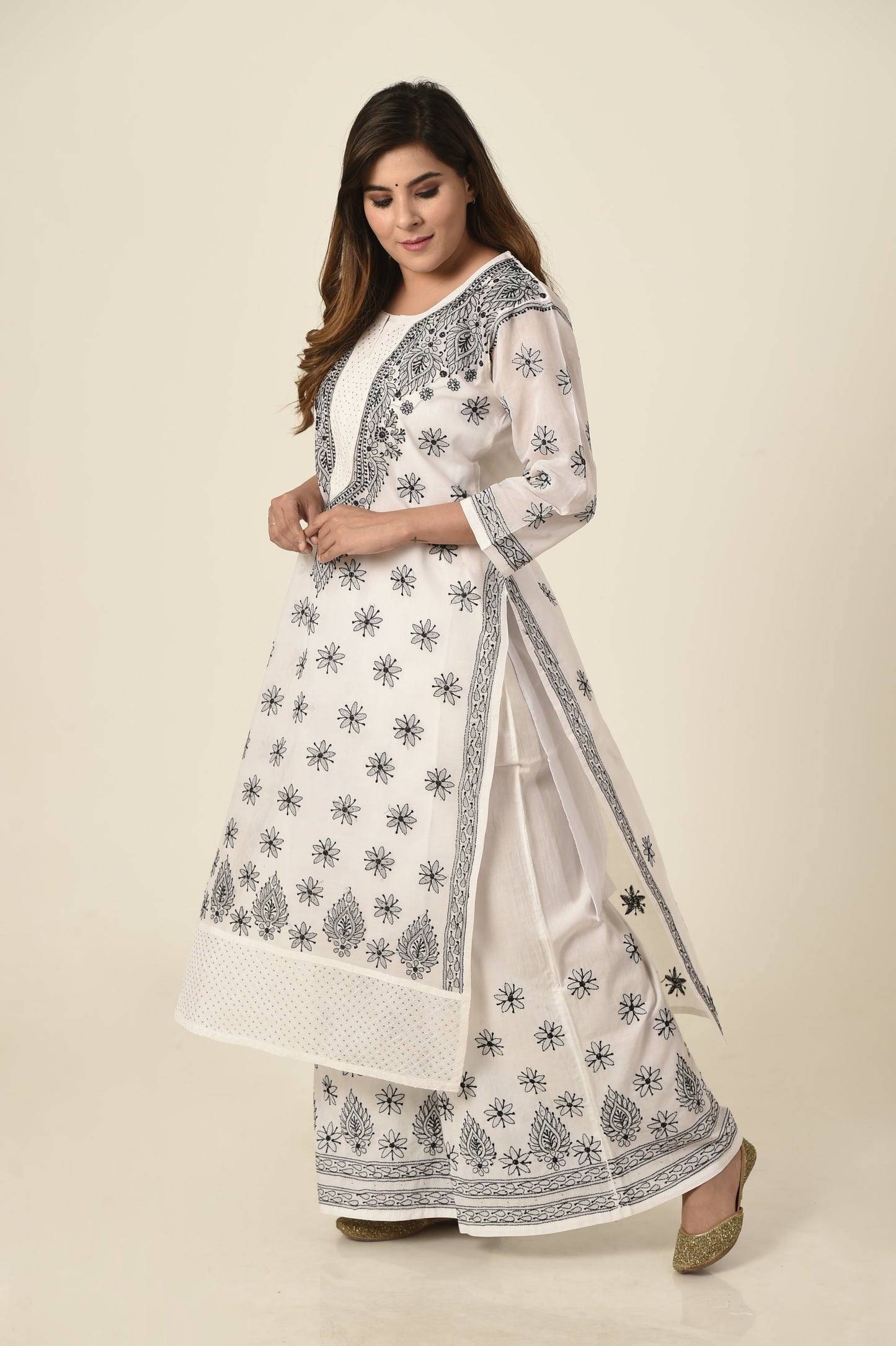 Lucknow Chikan Emporium Hand Chikankari soft skin friendly cotton white palazzo set