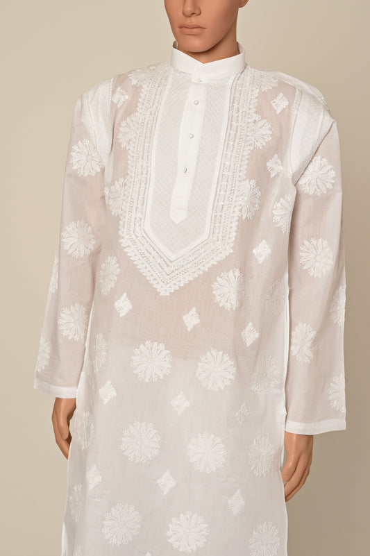 Lucknow Chikan Emporium Hand Chikankari cotton white colour gents kurta