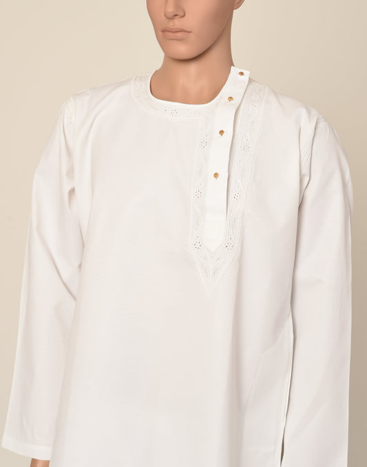 Lucknow Chikan Emporium Hand Chikankari cotton white colour angarkha style gents kurta