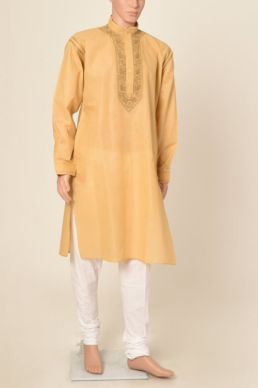 Lucknow Chikan Emporium Hand Chikankari cotton mustard yellow colour gents kurta