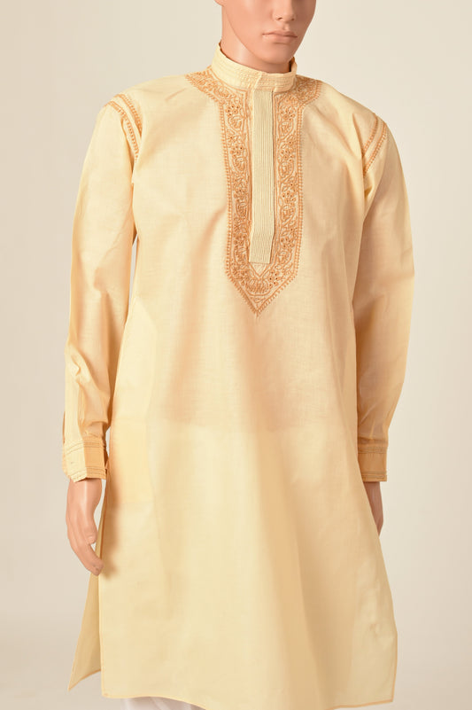 Lucknow Chikan Emporium Hand Chikankari cotton beige colour gents kurta