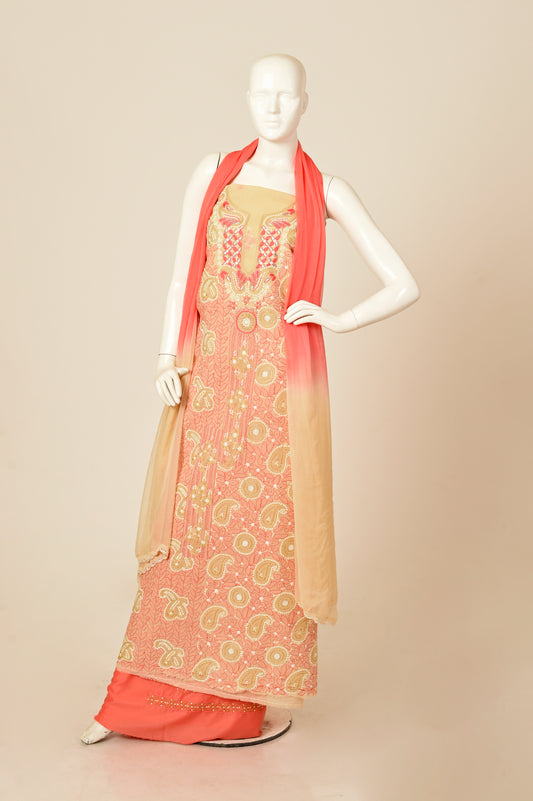 Lucknowi Chikankari fawn kurta piece and magenta salwar piece  cotton Unstiched  suit material