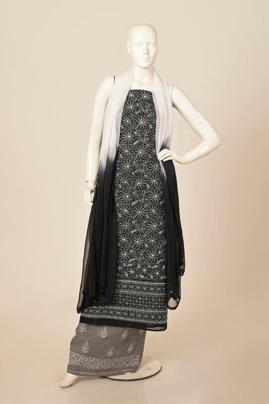 Lucknowi Chikankari black with lehriya salwar cloth Unstiched  suit material