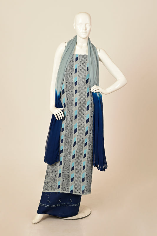 Lucknowi Chikankari grey kurta piece and navy blue salwar piece  cotton Unstiched  suit material