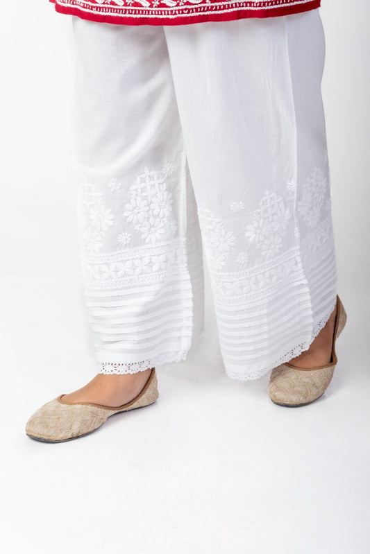 Soft Skin Friendly Dyable Cotton Palazoo With Cotton Thread Hand Chikan Embroided Lucknow Chikan Emporium.