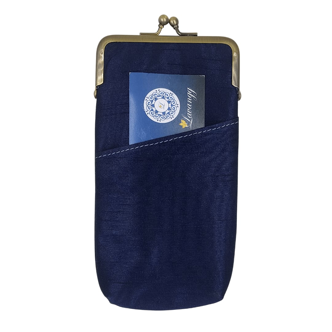 Nice Royal Blue Colour Fancy Silk Mobile Cover With Hand Chikankari Lucknow Chikan Emporium.