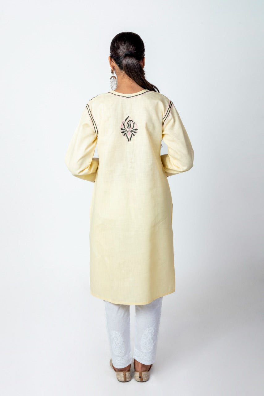 Nice Chikankari Fawn Colour Cotton Kurti Lucknow Chikan Emporium.