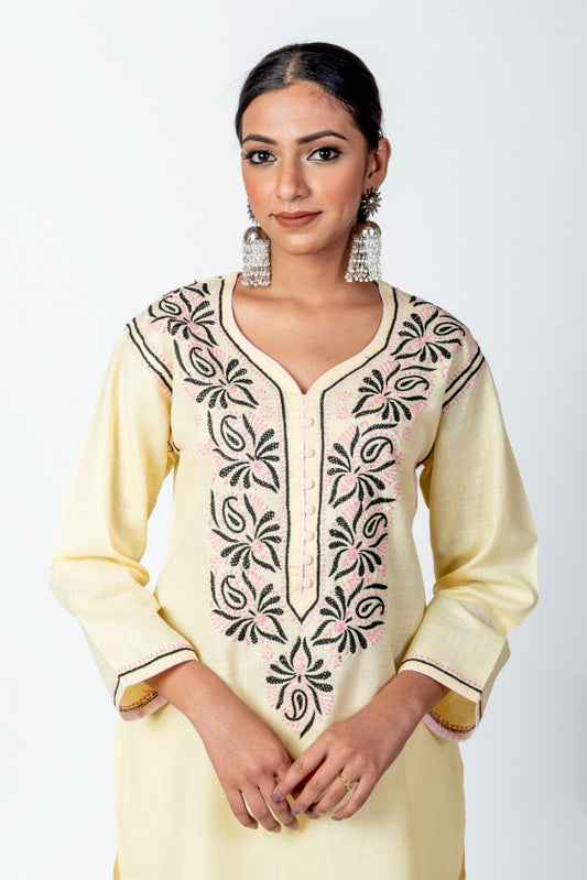 Nice Chikankari Fawn Colour Cotton Kurti Lucknow Chikan Emporium.
