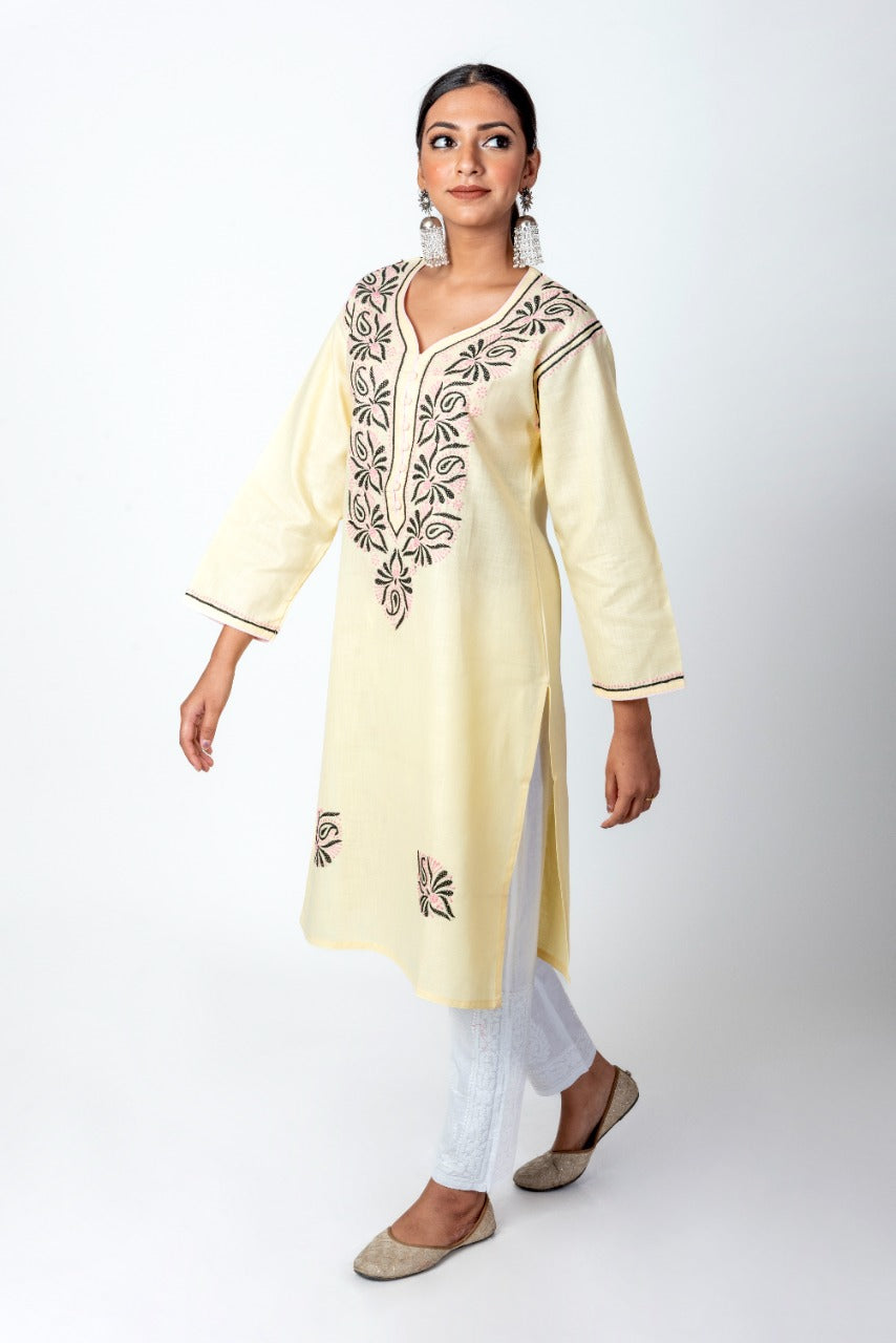 Nice Chikankari Fawn Colour Cotton Kurti Lucknow Chikan Emporium.