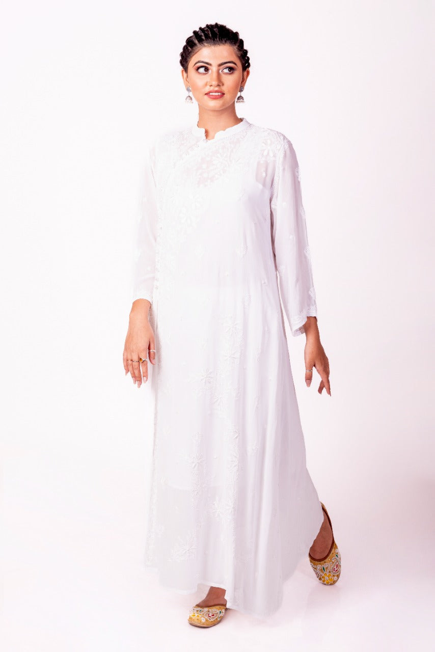 White Hand Embroided Skin Friendly Soft Viscose Chikankari Kurti Lucknow Chikan Emporium.