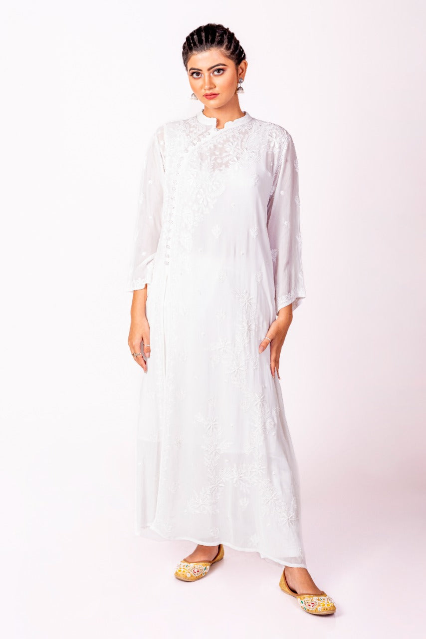 White Hand Embroided Skin Friendly Soft Viscose Chikankari Kurti Lucknow Chikan Emporium.