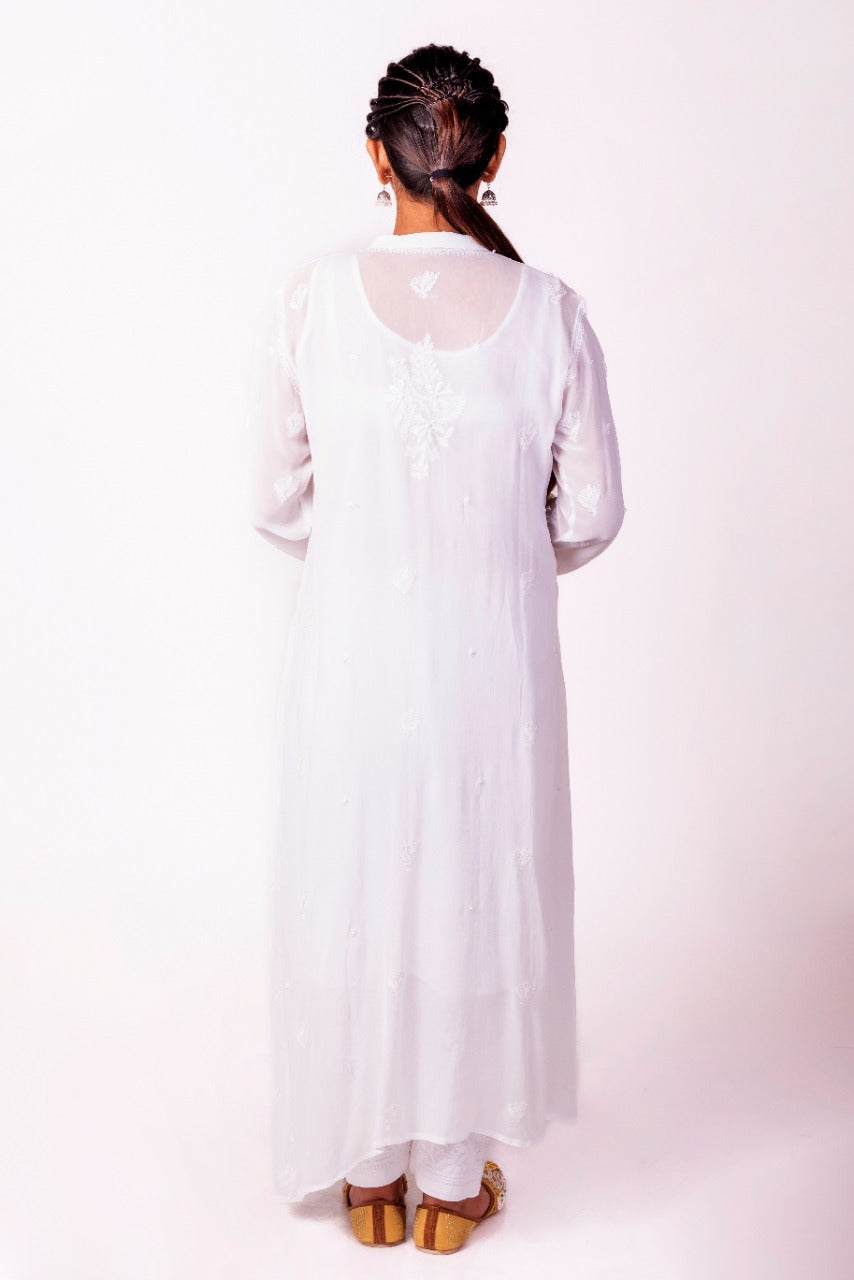 White Hand Embroided Skin Friendly Soft Viscose Chikankari Kurti Lucknow Chikan Emporium.