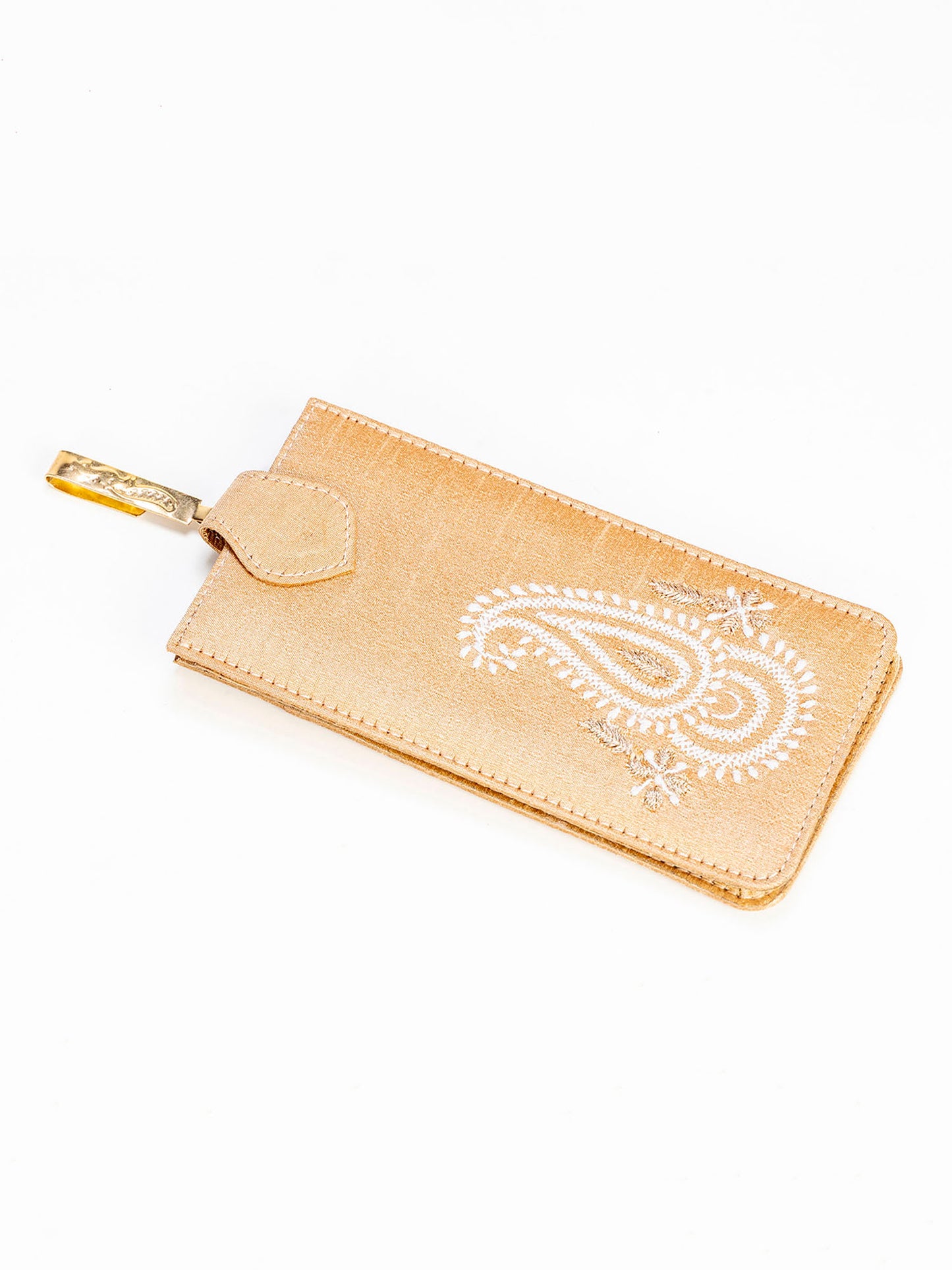 Nice Beige Colour Fancy Silk Mobile Cover With Hand chikankari Lucknow chikan Emporium.