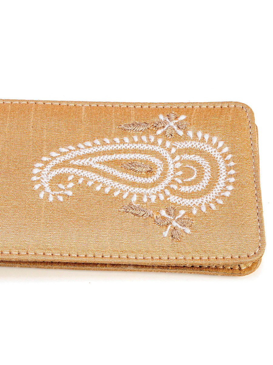 Nice Beige Colour Fancy Silk Mobile Cover With Hand chikankari Lucknow chikan Emporium.