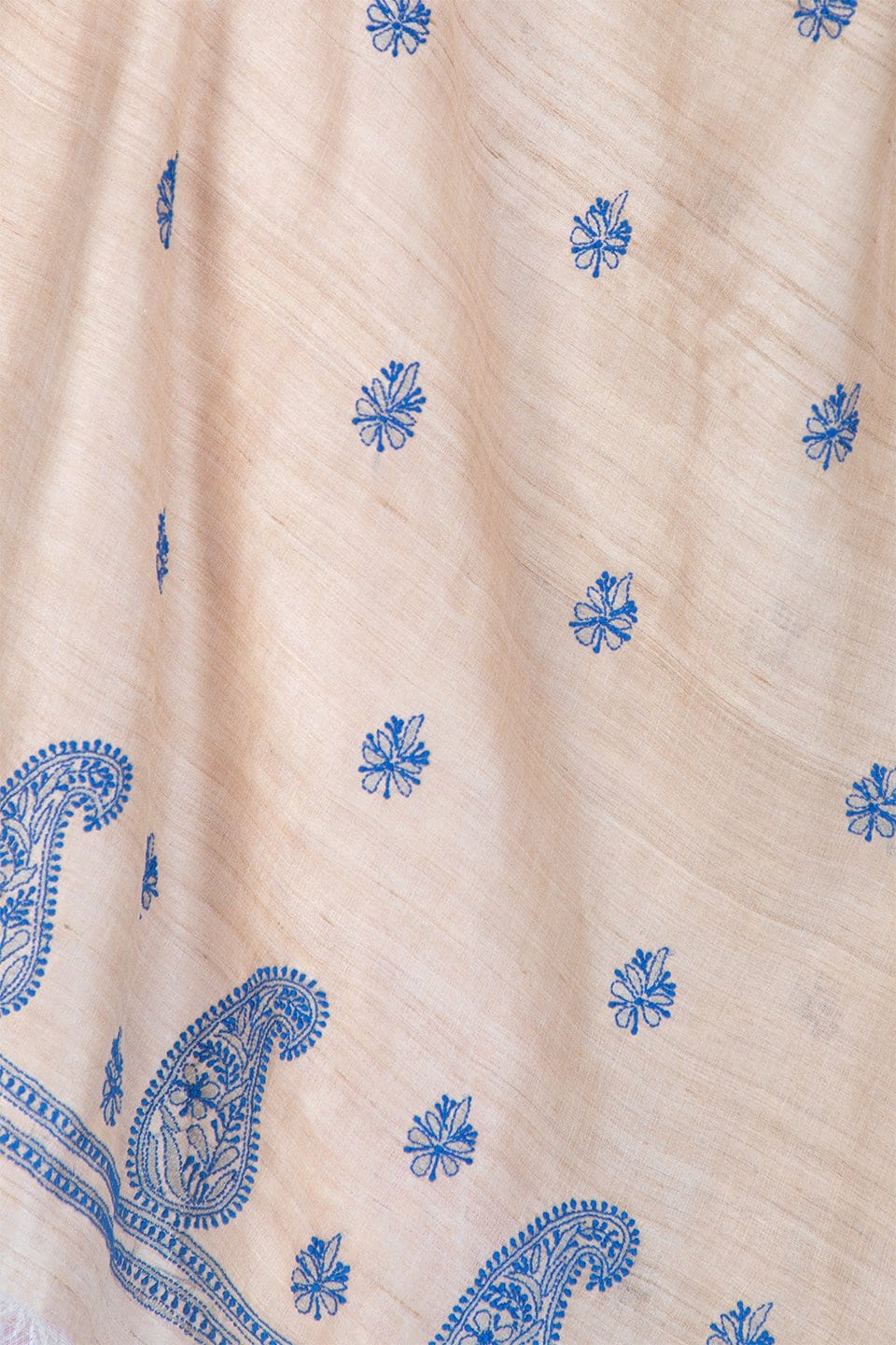 Lucknow Chikan Emporium Duppatta Cotton Blue Thread (Beige) 