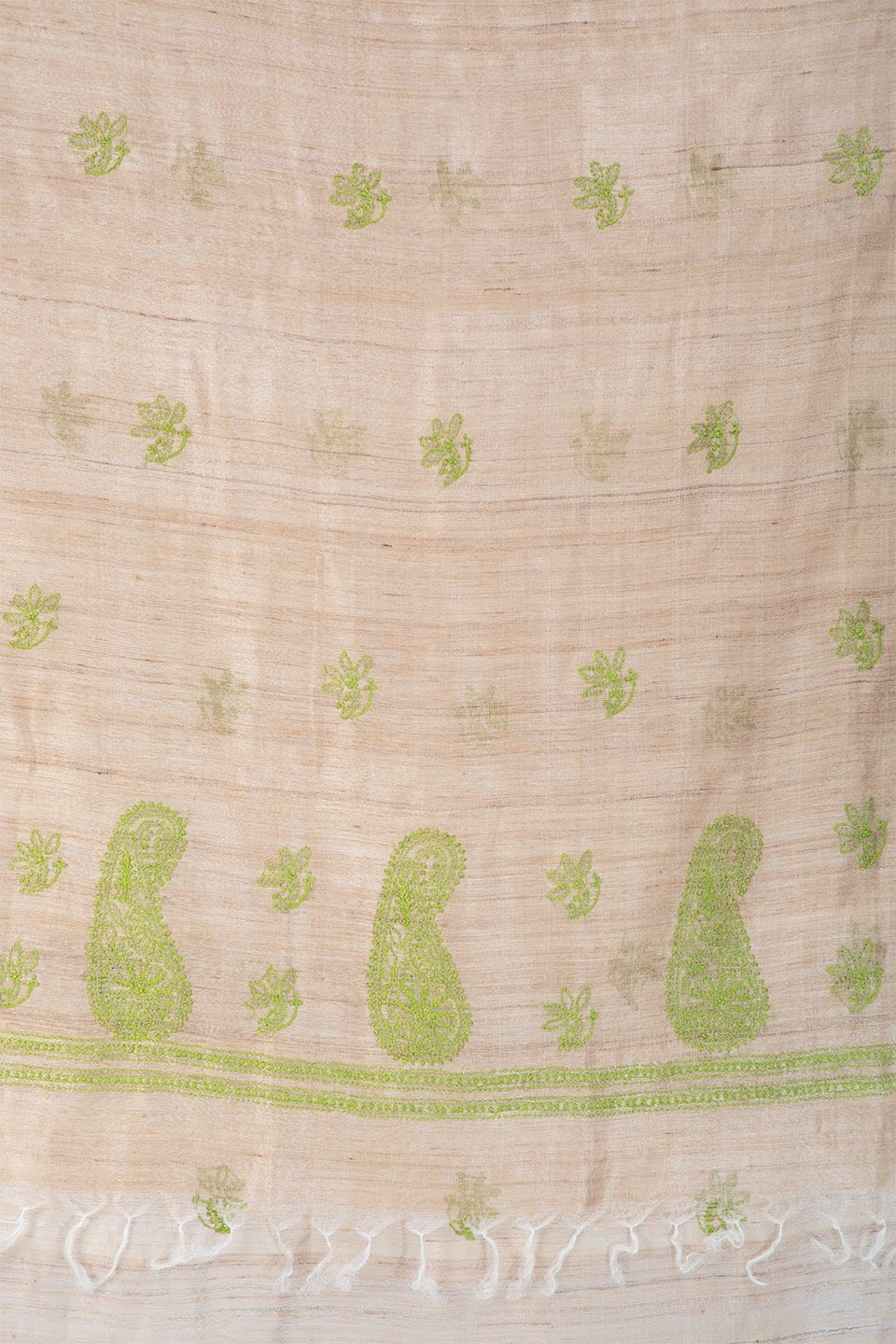 Lucknow Chikan Emporium Duppatta Cotton Green Thread (Beige) 