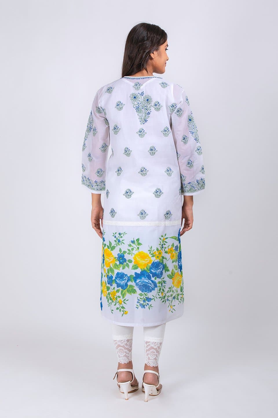 Lucknow Chikan Emporium Hand Chikankari  Cotton Kurti  White Colour 