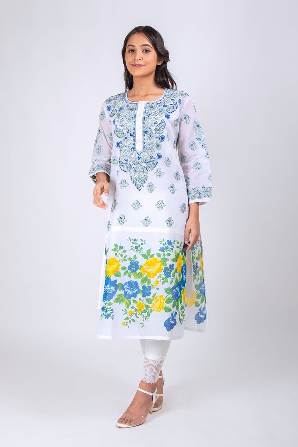 Lucknow Chikan Emporium Hand Chikankari  Cotton Kurti  White Colour 