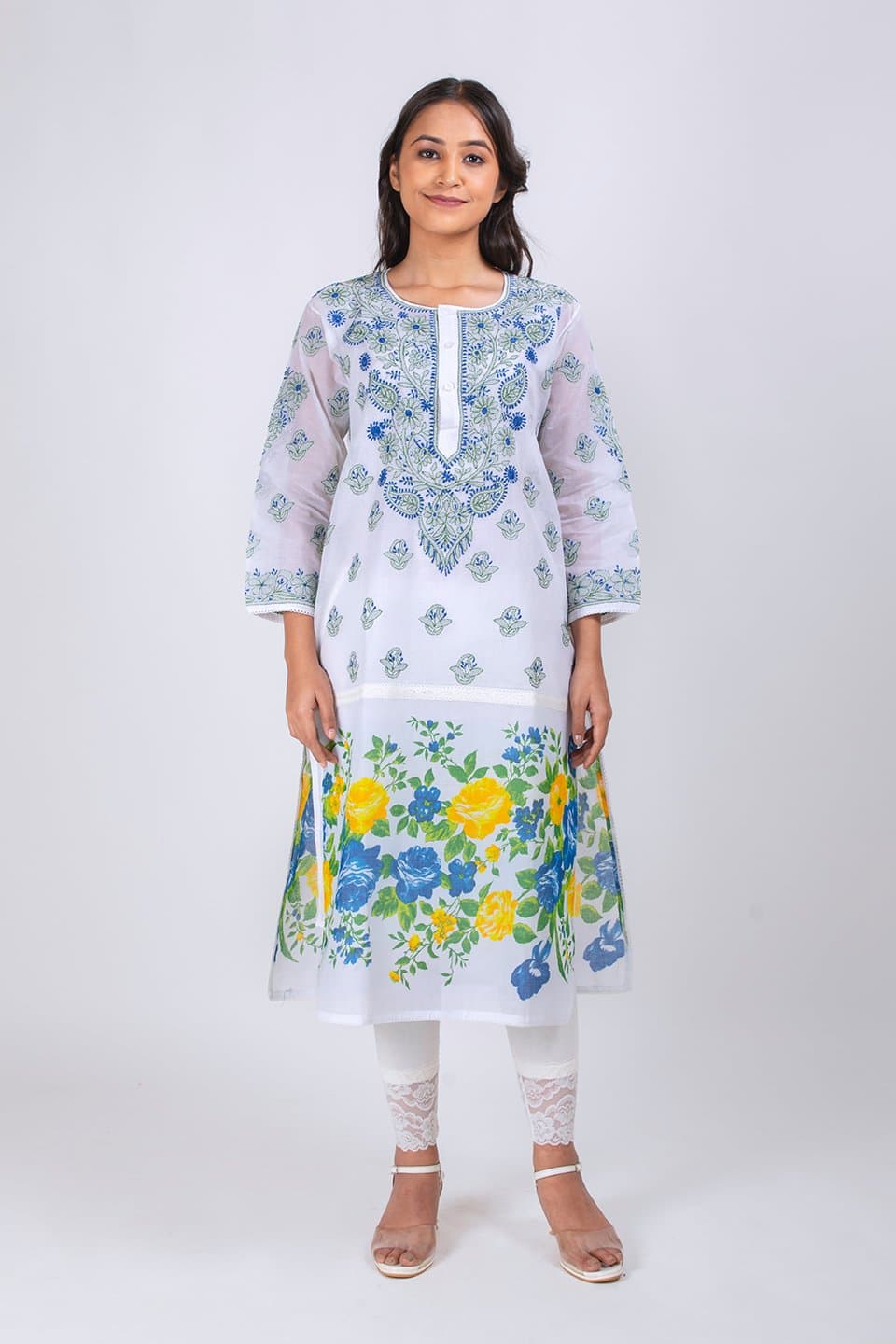 Lucknow Chikan Emporium Hand Chikankari  Cotton Kurti  White Colour 