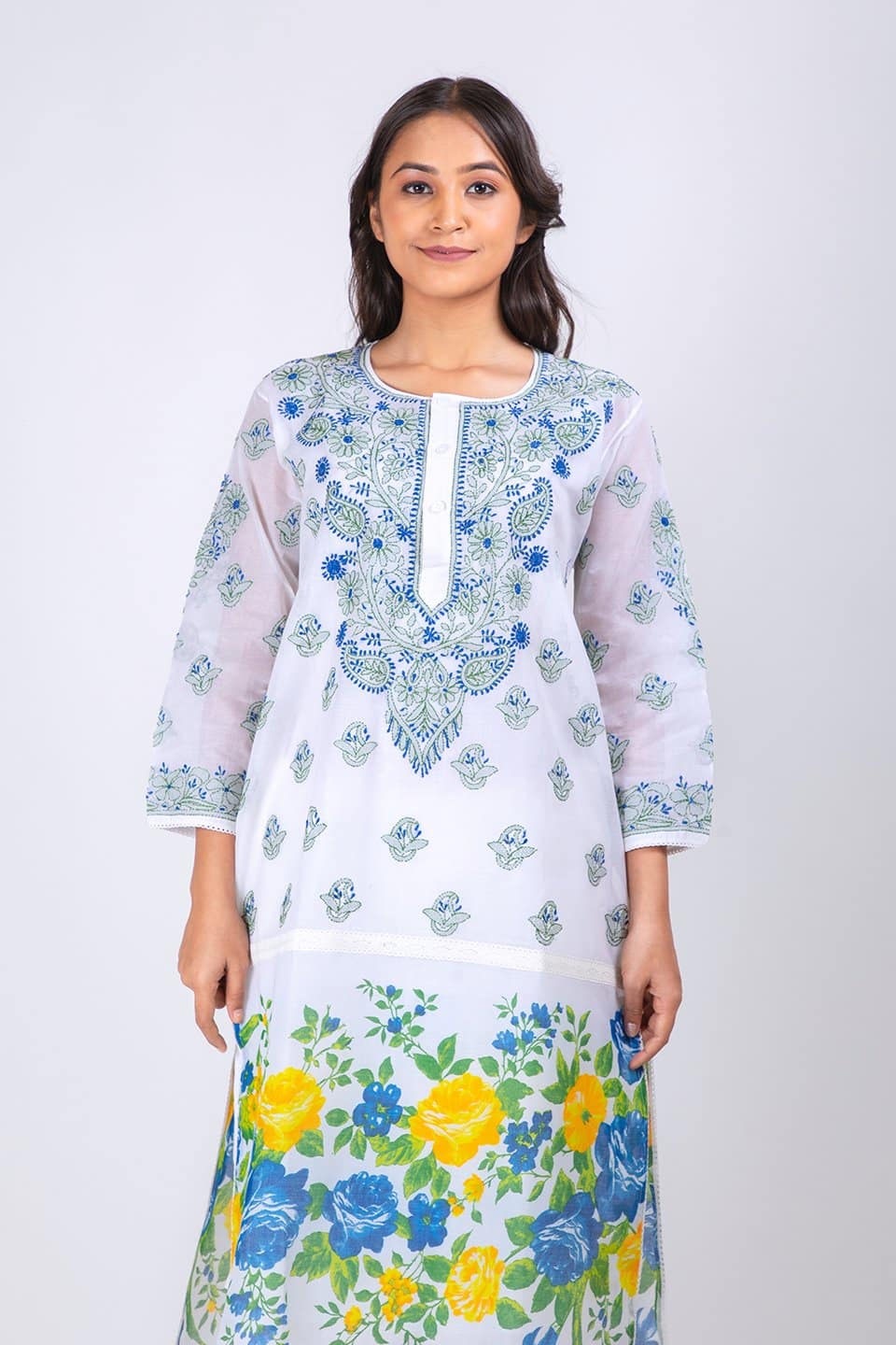 Lucknow Chikan Emporium Hand Chikankari  Cotton Kurti  White Colour 