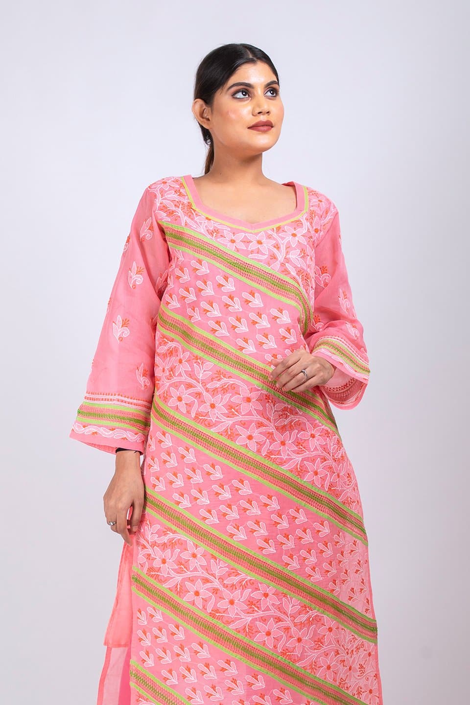 Lucknowi Chikankari Kurti | Hand-Embroidered Cotton Dress Material